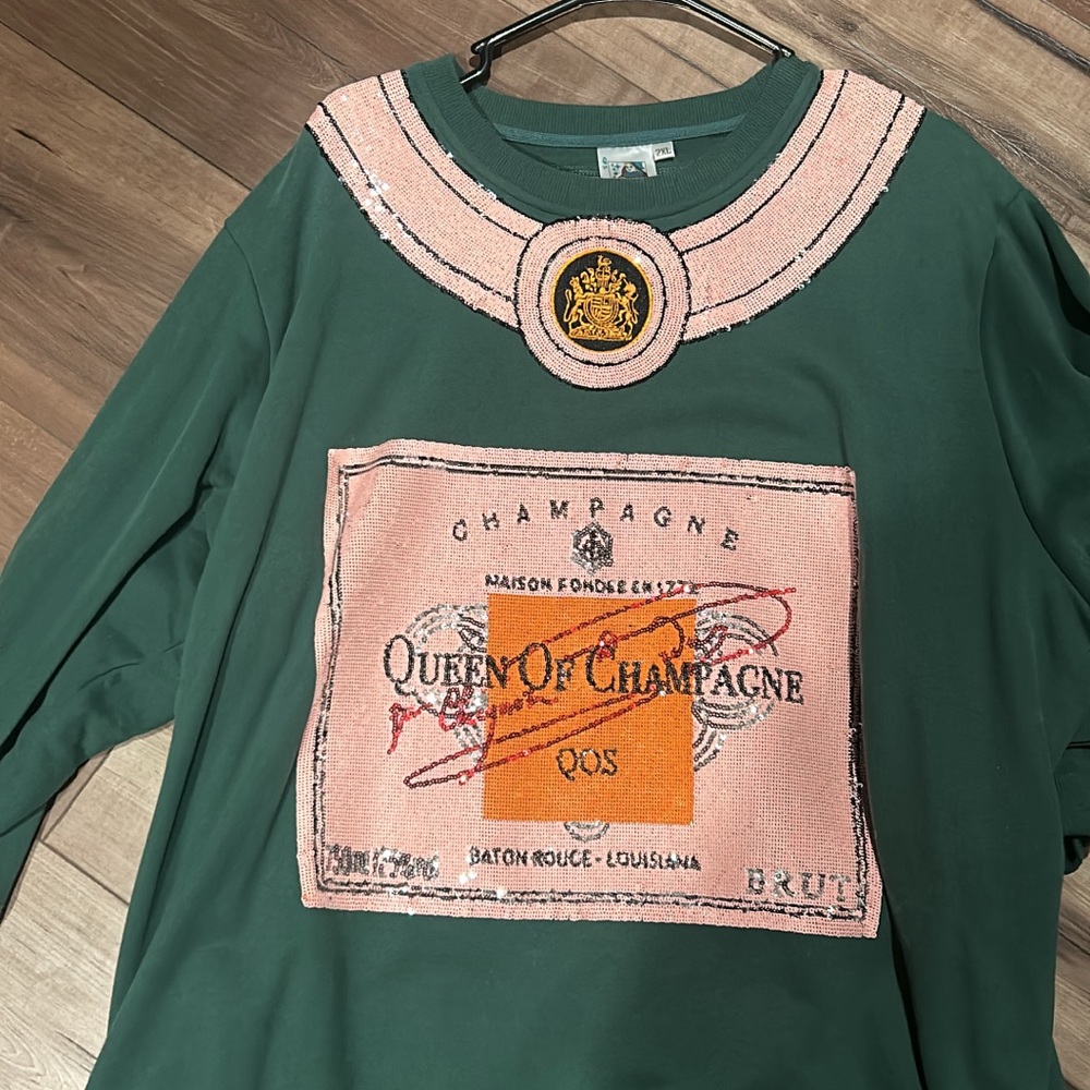 QUEEN OF SPARKLES Green and Pink Sweatshirt